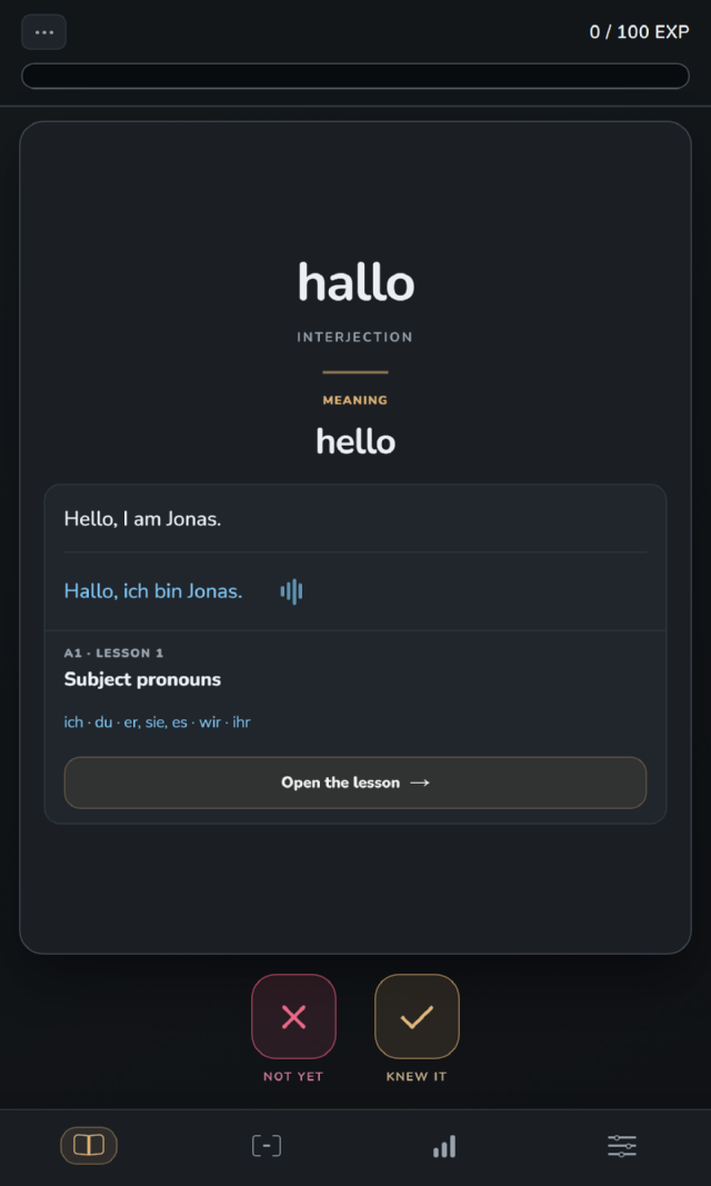 La misma tarjeta en la variante para descubrir, con el significado hello